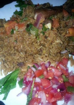 A picture of Pilau beef stew + kachumbari #pilaucontest.