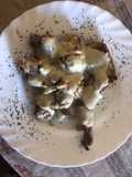 377. Conejo asado con salsa gorgonzola (principal carne)