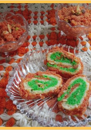 A picture of Gajar Halwa with Gajar-Paneer Roll.
