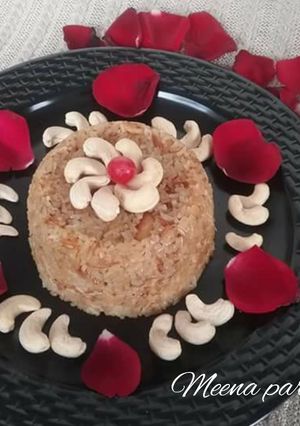 A picture of Jaggery nariyal rice.