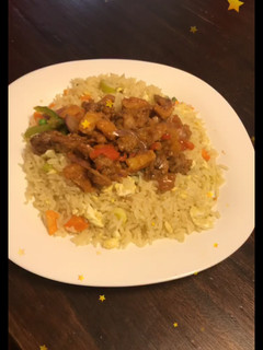 A picture of Rice with Beef sauce.