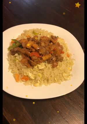 A picture of Rice with Beef sauce.