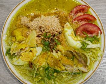 Easy Fast Cooking Soto Ayam Lamongan  Indonesian Chicken Yellow Soup Savory Delicious