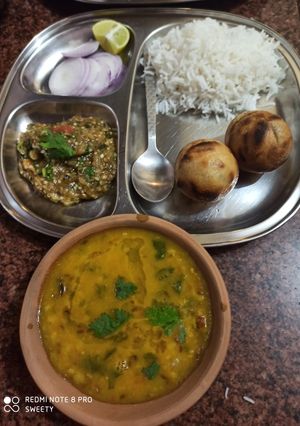 A picture of Dal chawal bati chokha.