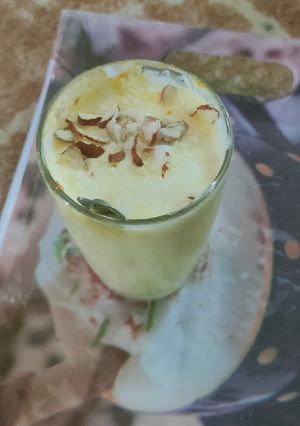 A picture of Kesar badam dahi lassi.