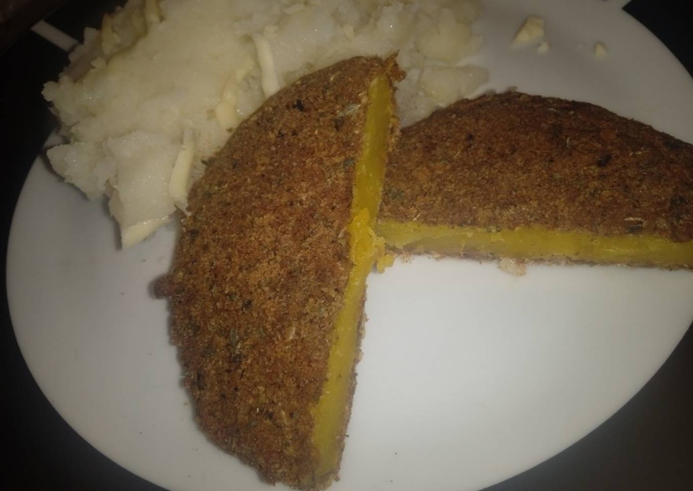 Milanesa de calabaza con puré de papa
