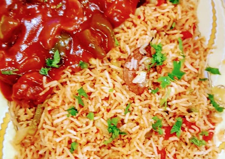 Recipe of Appetizing Chicken Manchurian with vegetable rice