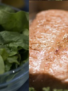 A picture of Maple Glazed Salmon with Cooked Spinach.