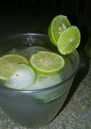 A picture of Mint and cucumber with lemon juice.
