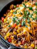 Fiesta Taco Skillet with Beef, Rice, and Veggies