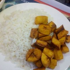 A picture of Buttered rice and fried dodo.
