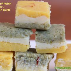 A picture of Tricolor Burfi With Milk Powder / Three Layer Burfi.
