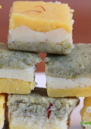 A picture of Tricolor Burfi With Milk Powder / Three Layer Burfi.
