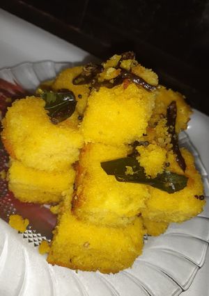 A picture of Dhokla (Water bath process).
