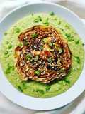 Crema di cannellini e asparagi con cappuccio glassato al miso