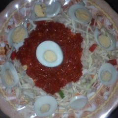 White rice and stew with eggs and cabbage A picture of White rice and stew with eggs and cabbage.