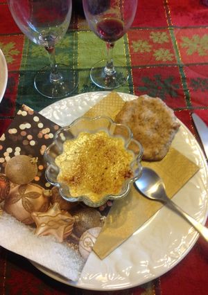 A picture of Foie Gras Crème Brûlée with Walnut Tuiles.