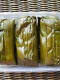 Lontong isi oncom kuah kacang