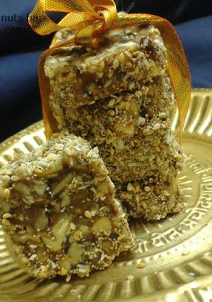 A picture of No cook, No bake nuts bar.