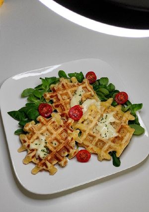 Une photo de Gaufres salées jambon fromage