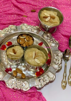 A picture of Badam ka sheera badam halwa.