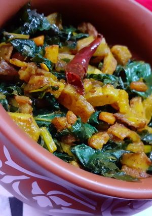 A picture of Radish Greens And Potato Stir Fry.