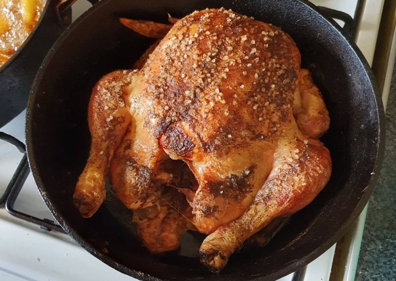 Large Roasted Chicken in Skillet