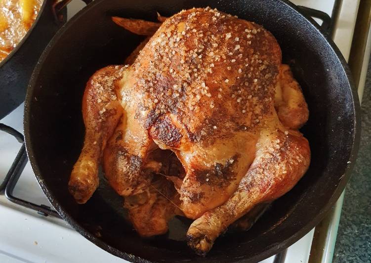 Recipe of Award-winning Large Roasted Chicken in Skillet