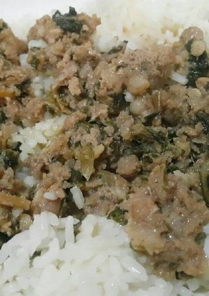 Foto resep Nyuk piang with ham choy kon (babi giling tim sawi kering)