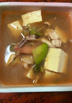 Hình của món Canh tương đậu hải sản.