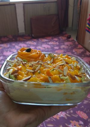 A picture of Mango bread pudding.