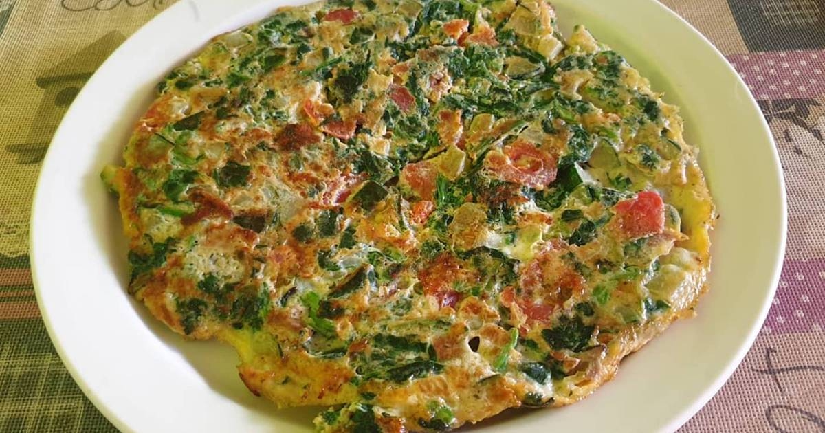 Omelette/Tortilla de calabacín, espinacas y Tomate natural 🤤 Receta de