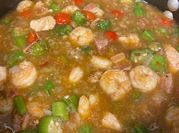 A picture of chicken and shells soup