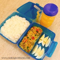 A picture of Kiddies meal.. veg fish sauce and boiled rice.