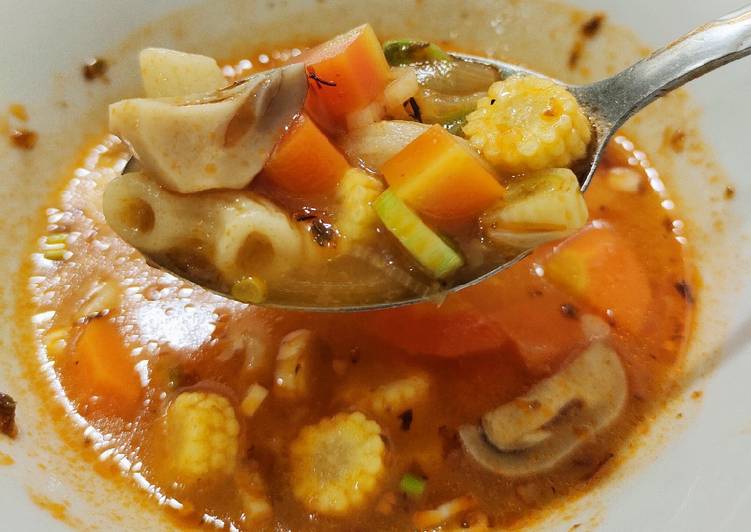 Resep Bolognese Macaroni Soup versi Vegie 🥕🌽🍄🧄🧅🍅🥘 yang Enak Banget