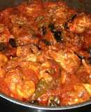 Conejo con tomate, pimiento y berenjena