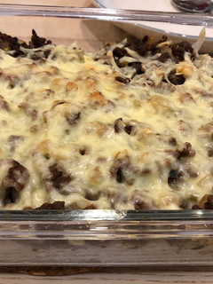 A picture of Baked Rice with Cheese and minced meat.