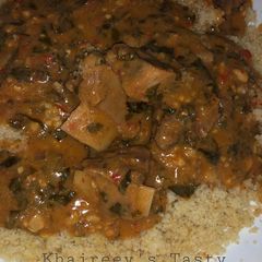 A picture of Bulgur with vegetable soup.