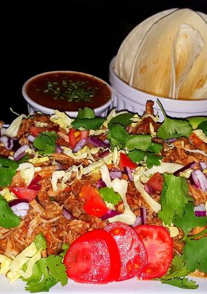 A picture of Mike's Garlic Pork Machaca (Tender Pulled Mexican Pork Tacos).