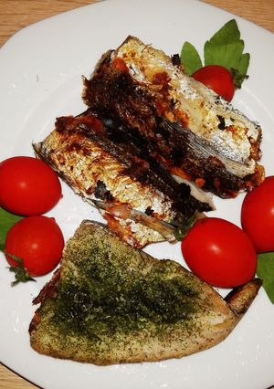 O poză a rețetei Merluciu pe grill în crusta de ierburi aromatice.