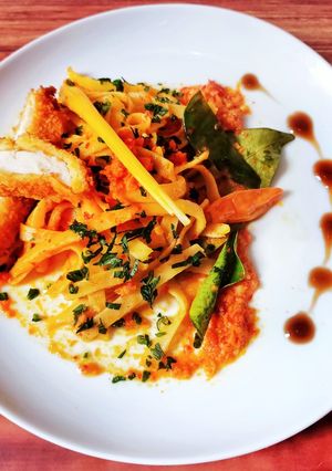 Foto resep 118. Woku fettuccine with katsu