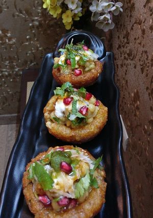A picture of Sago Sweet Potato Katori Chaat.