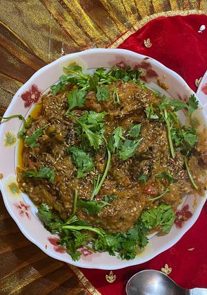 A picture of Bhaigan bharta.