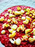 Risotto barbabietola e gamberoni