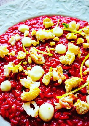 A picture of Beet and Shrimp Risotto.