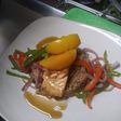 Peach Bourbon Salmon w/ Cranberry Cous cous and Vegetable Medley