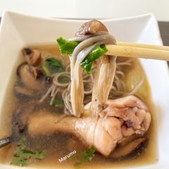 A picture of Soba Noodles with Chicken, Winter Melon Soup.