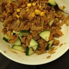 Stir fried BBQ chicken rice A picture of Stir fried BBQ chicken rice.
