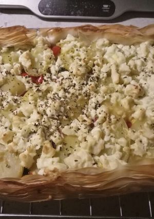 A picture of Mediterranean filo pastry pie.