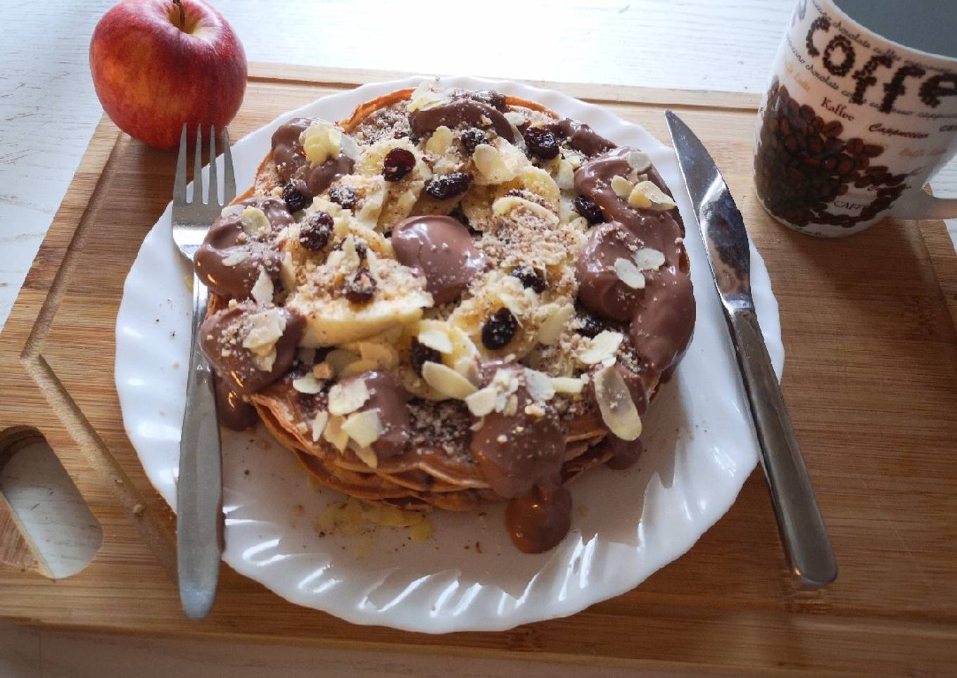 Super creamy chocolate Waffle with almond and banana
